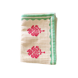 Sara - Cotton Waffle Kitchen Towel - Pink & Pastel Green