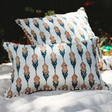 Bahaar Lumbar Throw Pillow Cover - Ginger & Blue