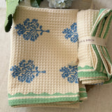 Sara - Cotton Waffle Kitchen Towel - Pastel Green & Blue