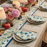 Bella Hand Printed Table Runner - Olive Green & Blue