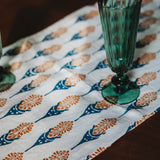 Bahaar Hand Printed Table Runner - Ginger & Blue
