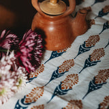 Bahaar Hand Printed Table Runner - Ginger & Blue