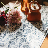 Nikhar Linen Hand-Printed Runner - Azure Blue