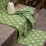 Nikhar Pure Linen Hand-Printed Table Runner - Fern Green