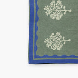 Sara - Pure Linen Hand-Printed Table Runner - Oil Green
