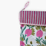 Block-Printed Quilted Christmas Stocking - Pink Cherry