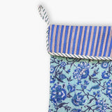 Block-Printed Quilted Christmas Stocking - Sky Blue