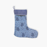 Block-Printed Quilted Christmas Stocking - Azure Blue