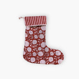 Block-Printed Quilted Christmas Stocking - Cherry Red