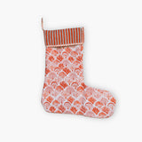 Block-Printed Quilted Christmas Stocking - Lava Orange