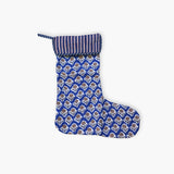 Block-Printed Quilted Christmas Stocking - Midnight Blue