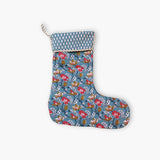 Block-Printed Quilted Christmas Stocking - Steel Blue