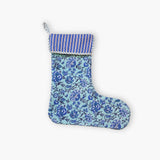 Block-Printed Quilted Christmas Stocking - Sky Blue