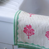 Sara - Cotton Waffle Kitchen Towel - Pink & Pastel Green