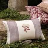 Vera Floral Lumbar Linen Pillow Cover - Wine Red