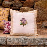 Rumi Floral Embroidered Linen Pillow Cover – Pink & Biscuit Brown