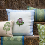 Rumi Floral Embroidered Linen Pillow Cover – Blue