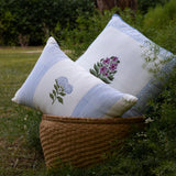 Vera Floral Lumbar Linen Pillow Cover - Pastel Blue