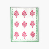 Sara - Pure Linen Hand-Printed Table Runner - Pink & Pastel Green