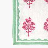 Sara - Pure Linen Hand-Printed Table Runner - Pink & Pastel Green